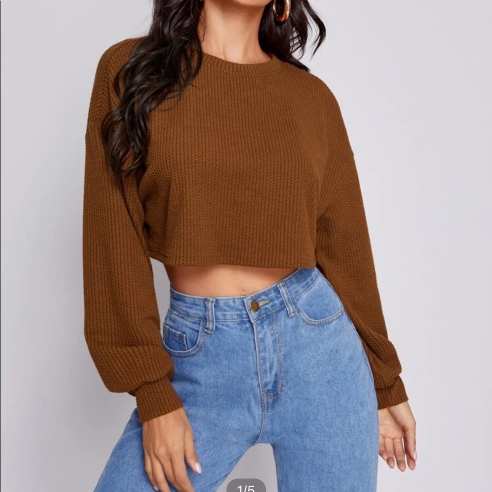Brown/burnt orange long sleeve crop top